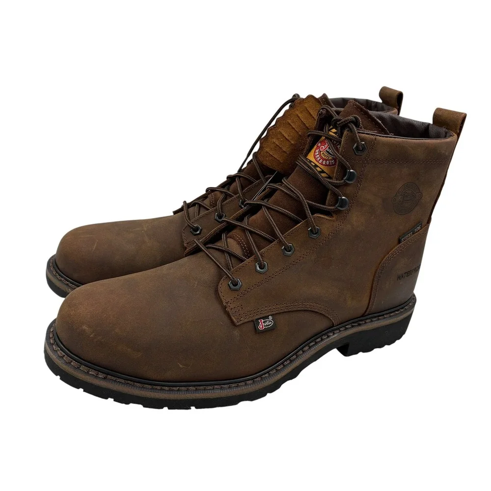 Justin Original Workboots WK969 Men 14EE Brown Leather Steel Toe Waterproof Boot